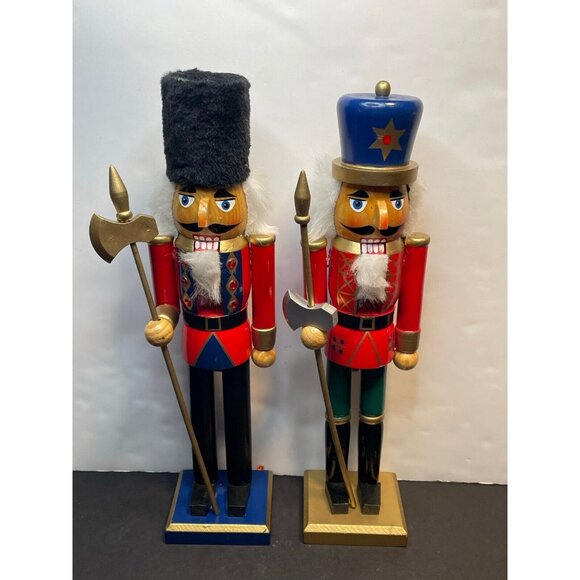 set of 2 Nutcracker Soldier large 15" Christmas decor wood - Picture 1 of 16